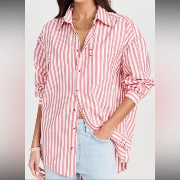 Large Freddy Shirt Free People - We The Free Red (pink ish) White Striped Shirt - Picture 13 of 14